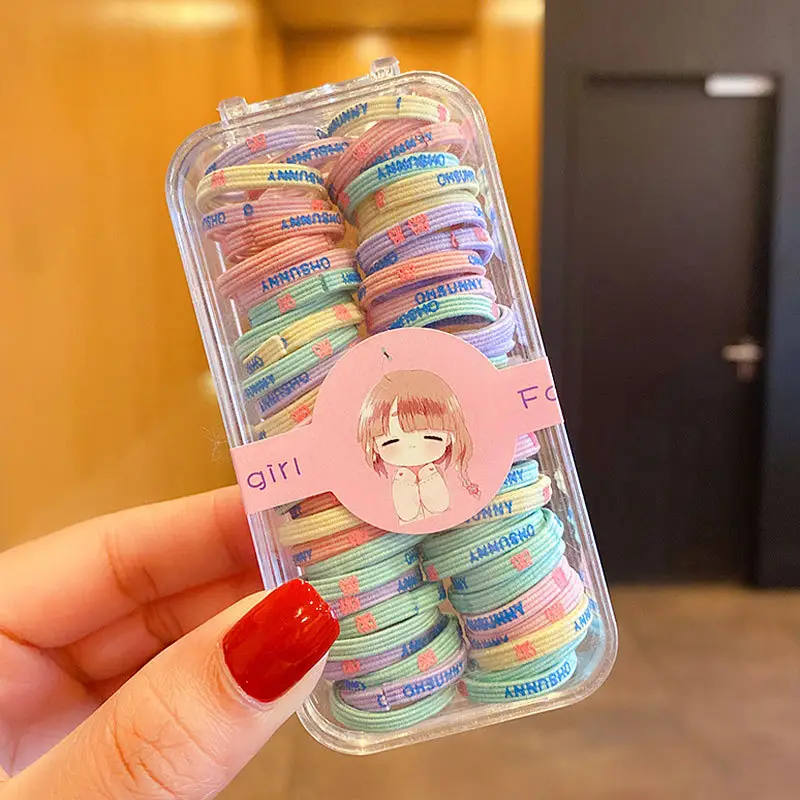 Black Hair Rope Threaded Ponytail Band 50 Pcs