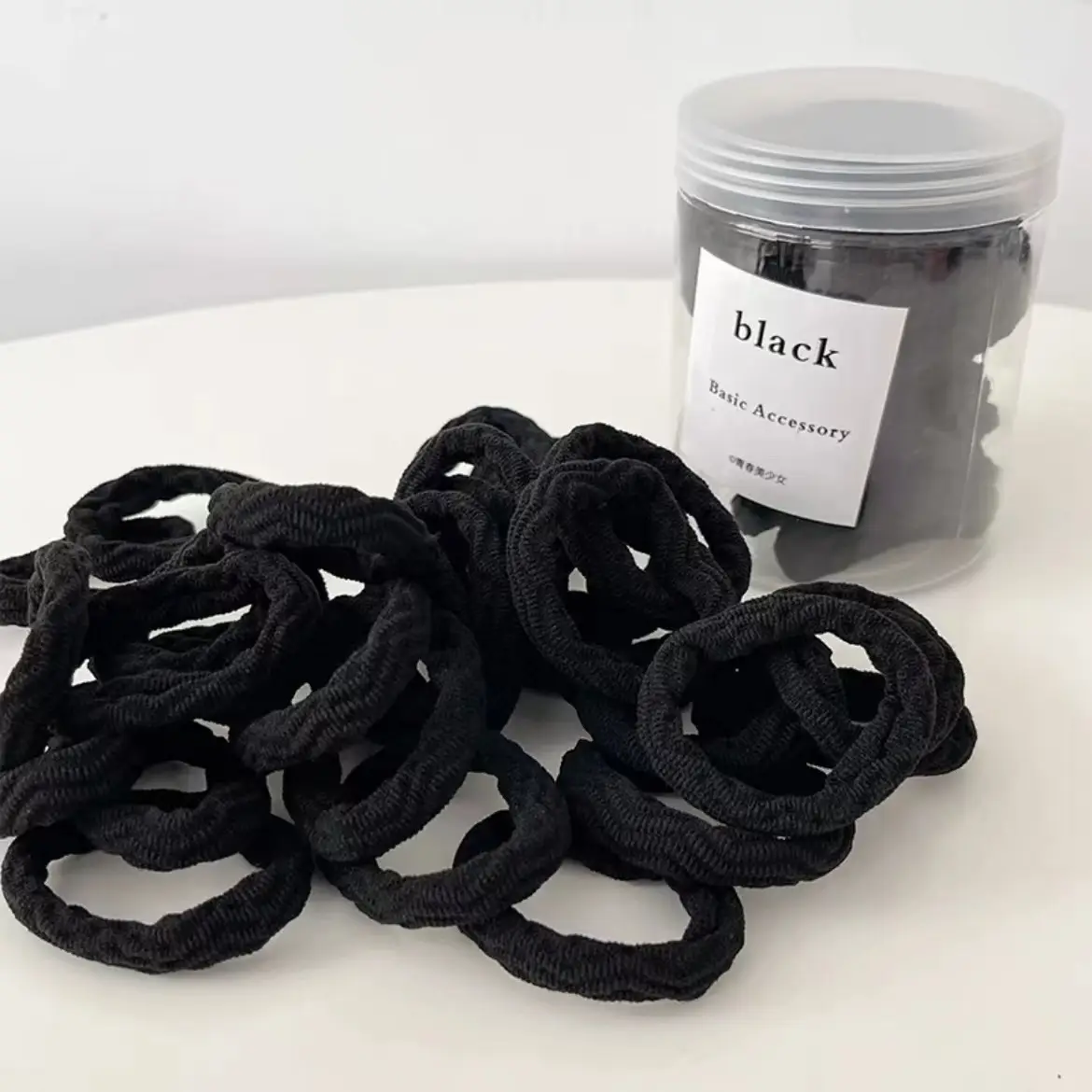 Black Hair Rope Threaded Ponytail Band 50 Pcs