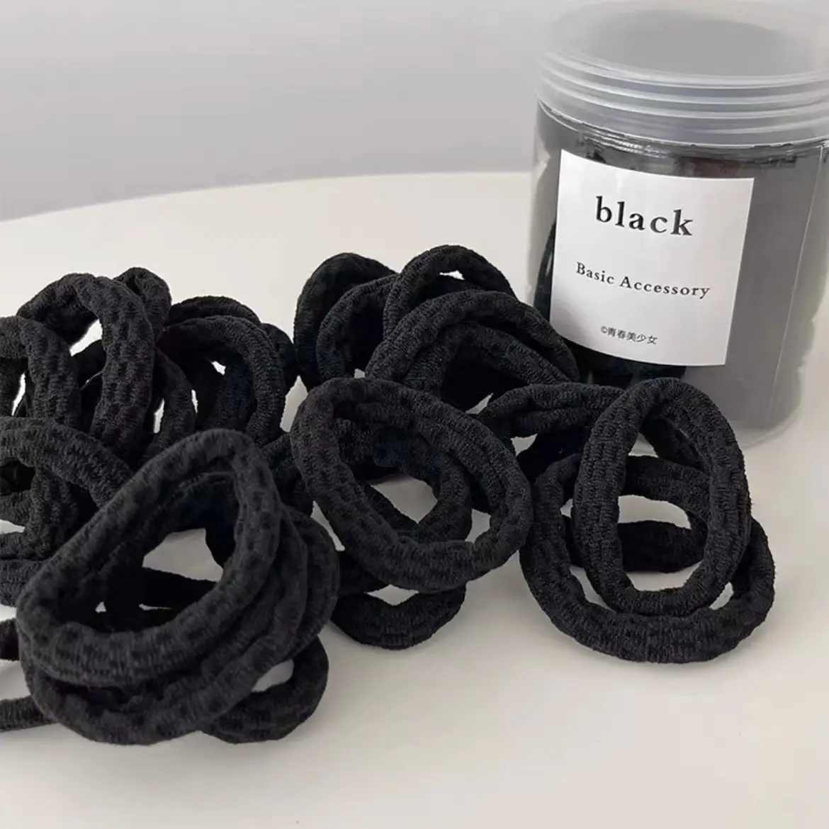 Black Hair Rope Threaded Ponytail Band 50 Pcs