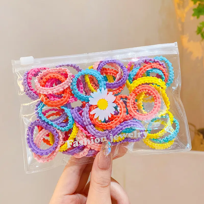 Black Hair Rope Threaded Ponytail Band 50 Pcs