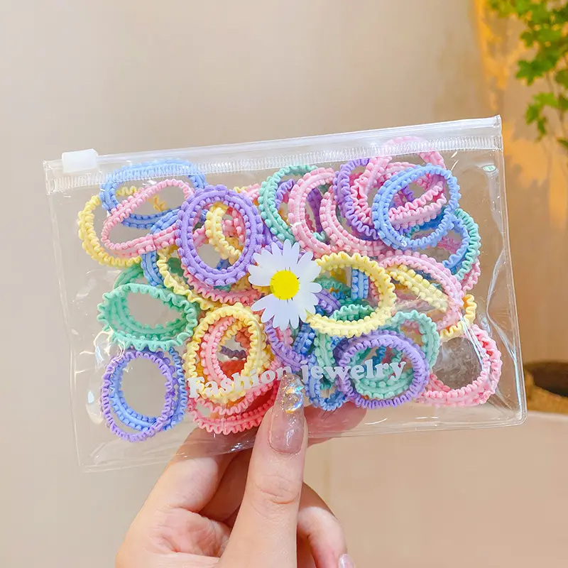 Black Hair Rope Threaded Ponytail Band 50 Pcs