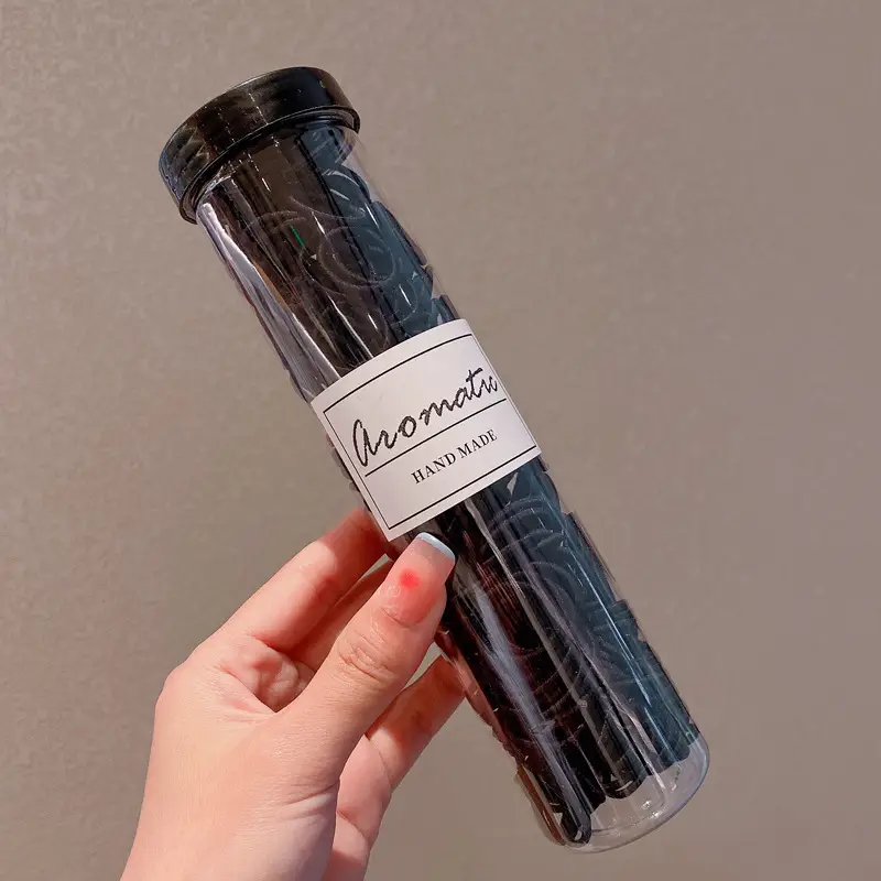Black Hair Rope Threaded Ponytail Band 50 Pcs