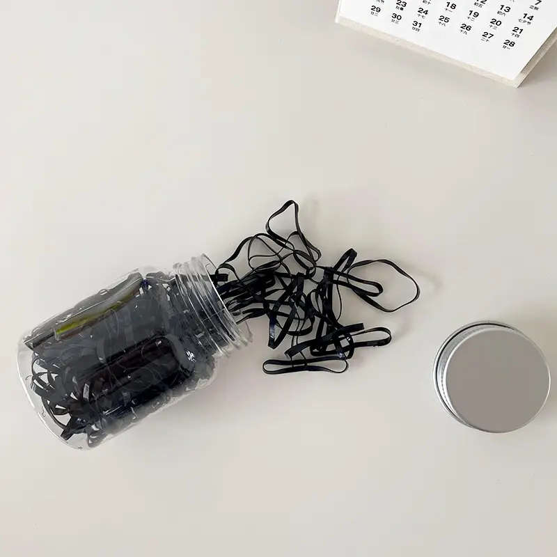 Black Hair Rope Threaded Ponytail Band 50 Pcs
