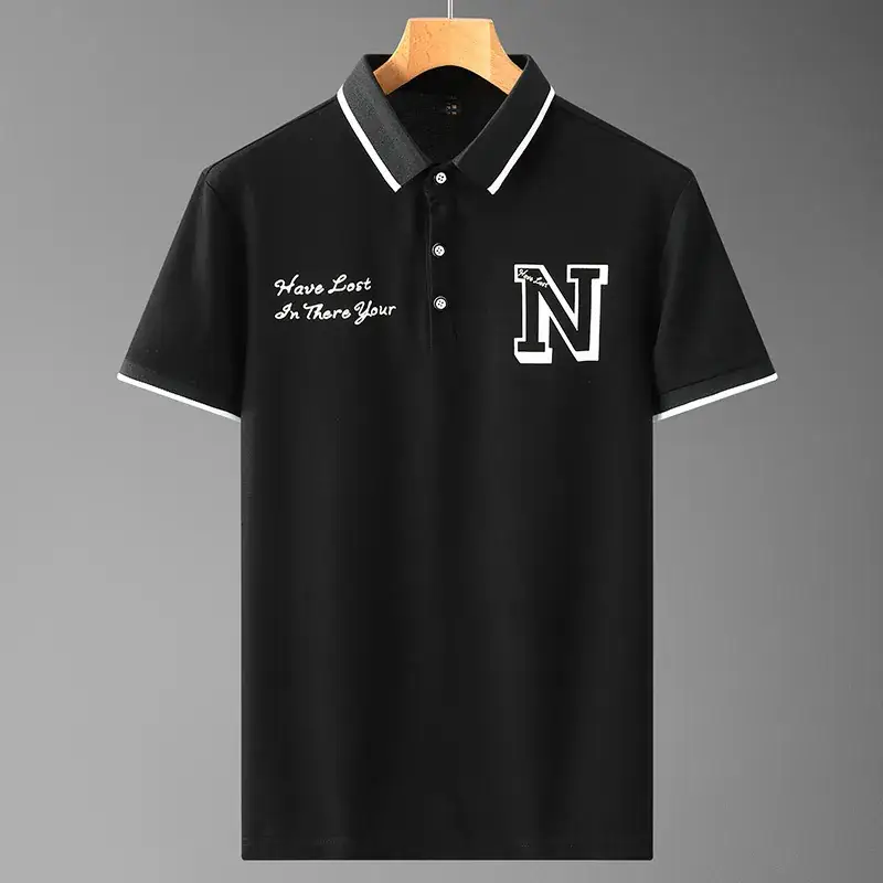 Men Black Navy Logo Polo Shirt with Printed Design - Image 5