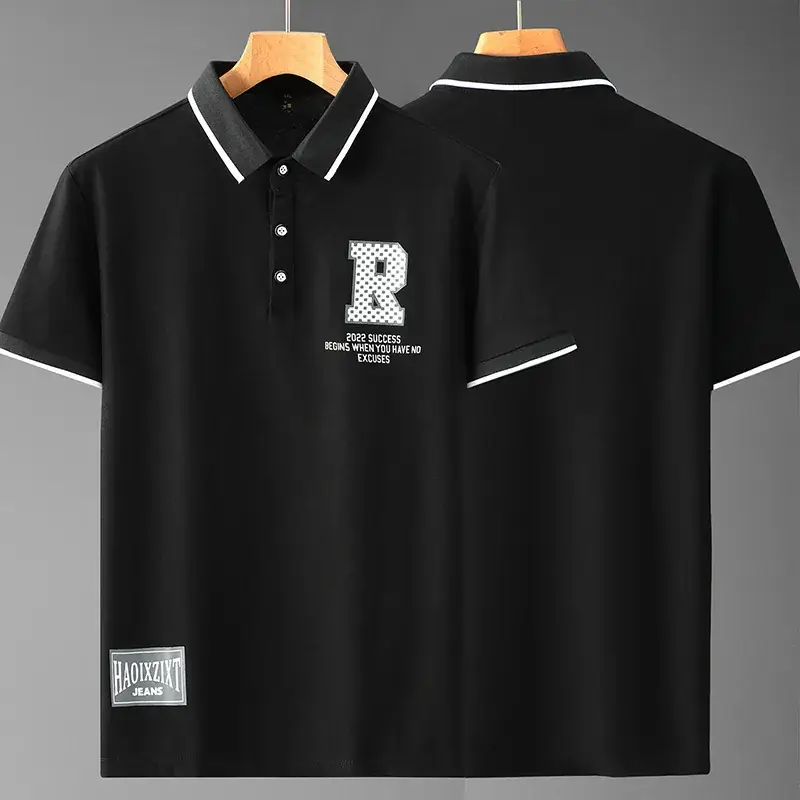 Men Black Navy Logo Polo Shirt with Printed Design - Image 6
