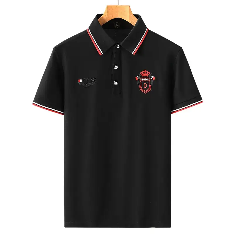 Men Black Navy Logo Polo Shirt with Printed Design - Image 8