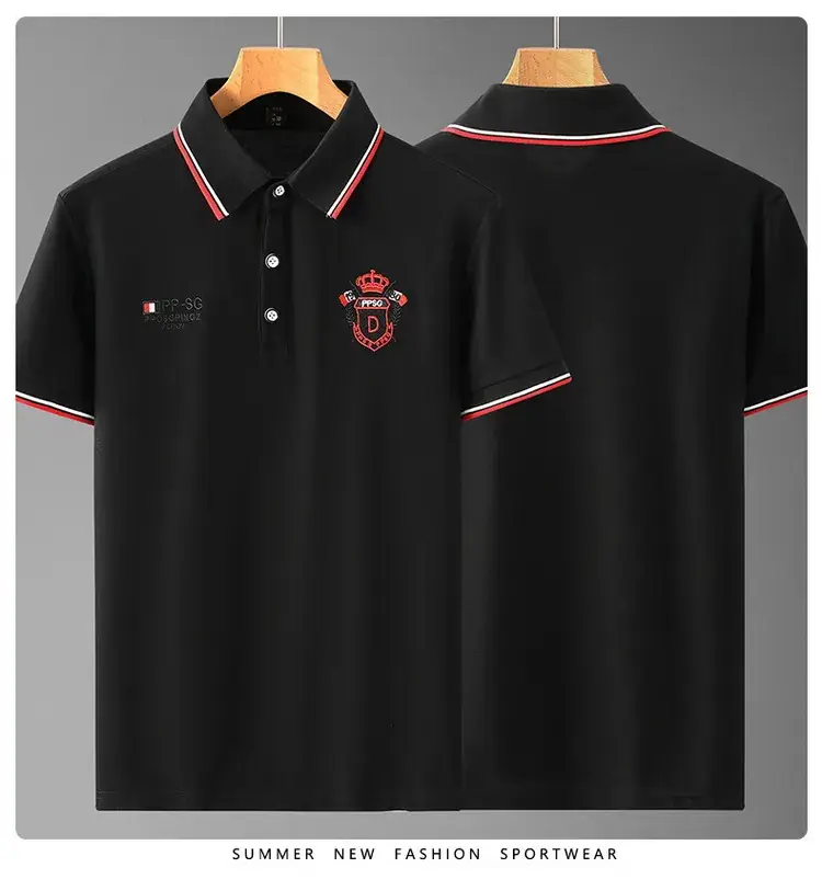 Men Black Navy Logo Polo Shirt with Printed Design — feature 13