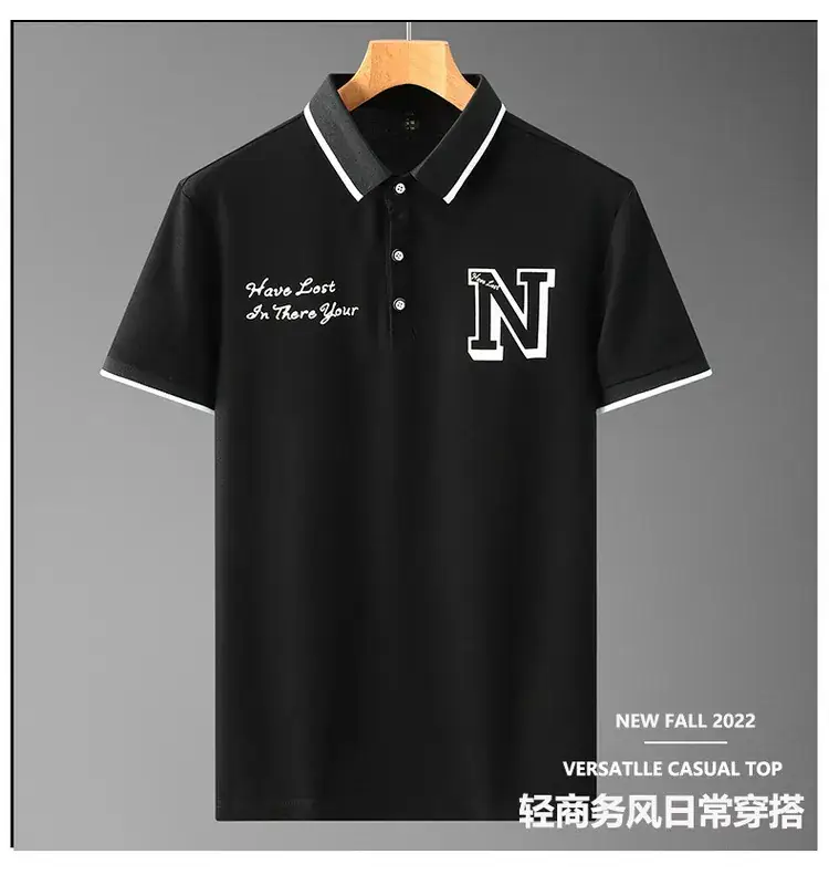 Men Black Navy Logo Polo Shirt with Printed Design — feature 2