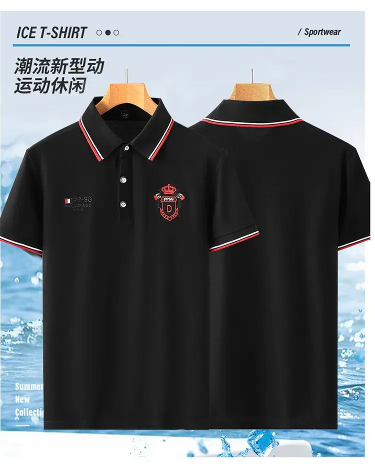 Men Black Navy Logo Polo Shirt with Printed Design — feature 4
