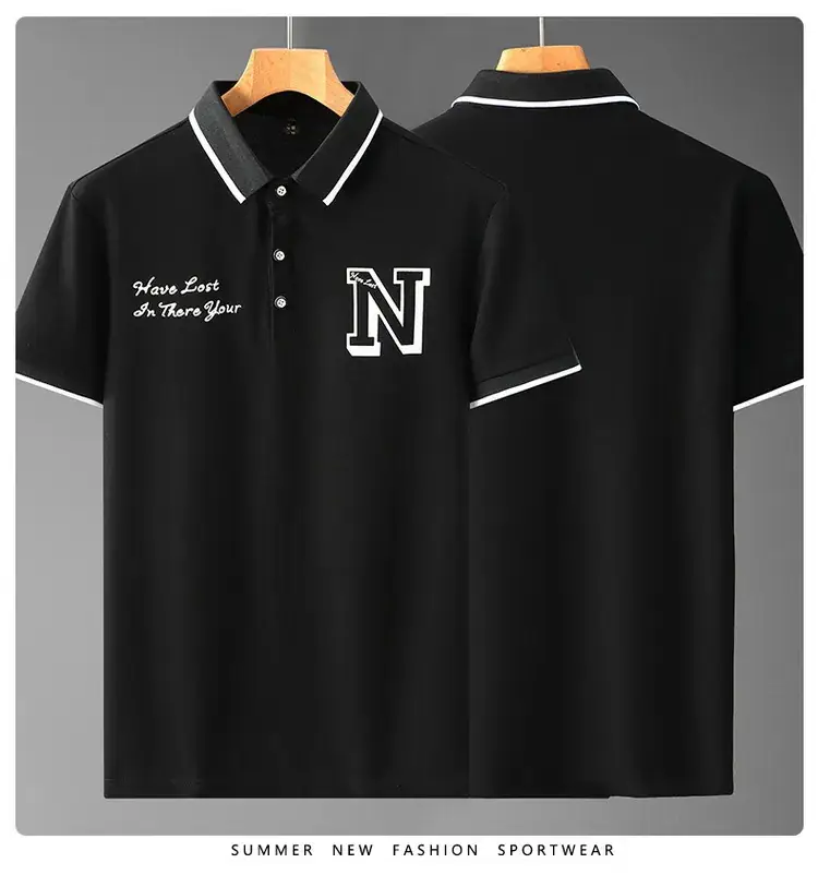Men Black Navy Logo Polo Shirt with Printed Design — feature 5