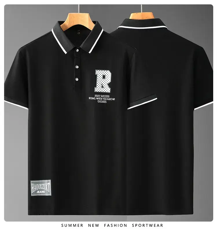 Men Black Navy Logo Polo Shirt with Printed Design — feature 6
