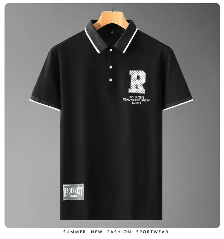 Men Black Navy Logo Polo Shirt with Printed Design - Image 3