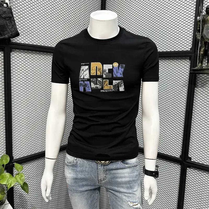 Printed Men's Black Short Sleeve T-Shirt Summer 2024 - Image 2