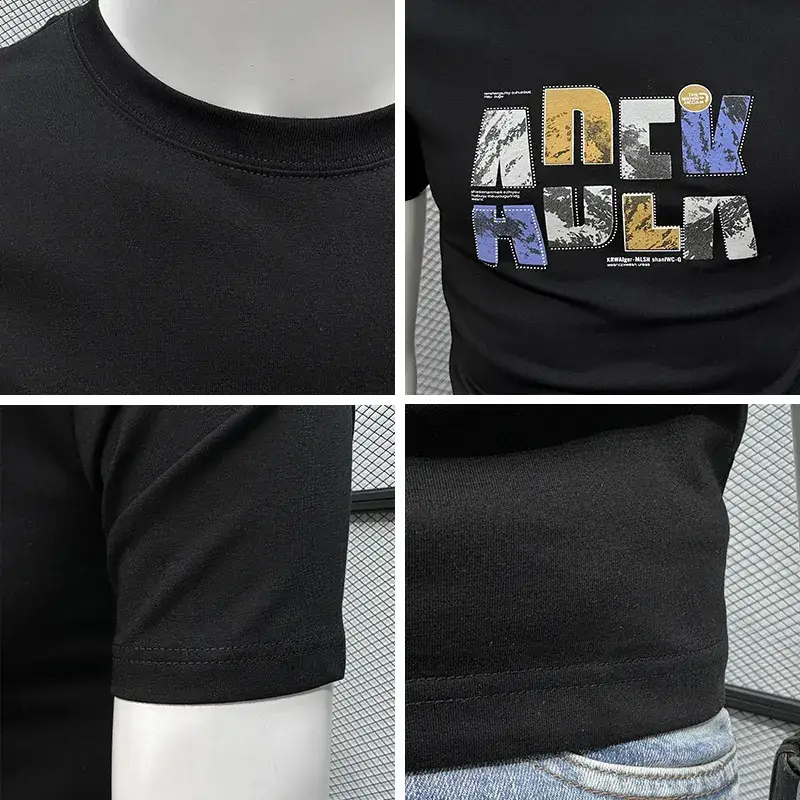 Printed Men's Black Short Sleeve T-Shirt Summer 2024 - Image 5