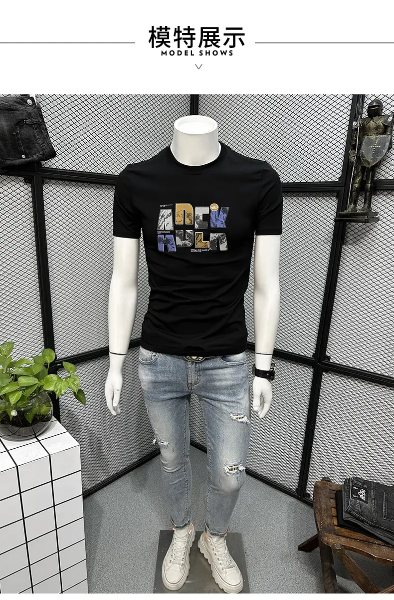 Printed Men's Black Short Sleeve T-Shirt Summer 2024 — feature 5