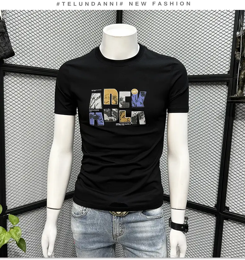 Printed Men's Black Short Sleeve T-Shirt Summer 2024 — feature 6