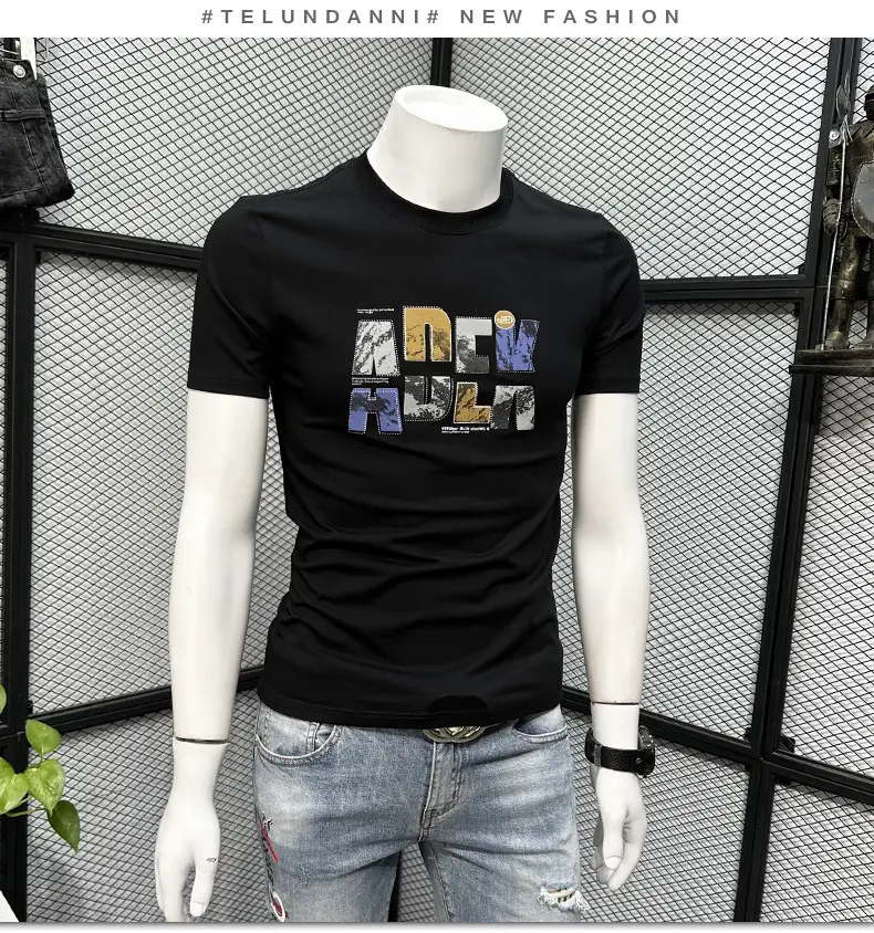 Printed Men's Black Short Sleeve T-Shirt Summer 2024 — feature 7