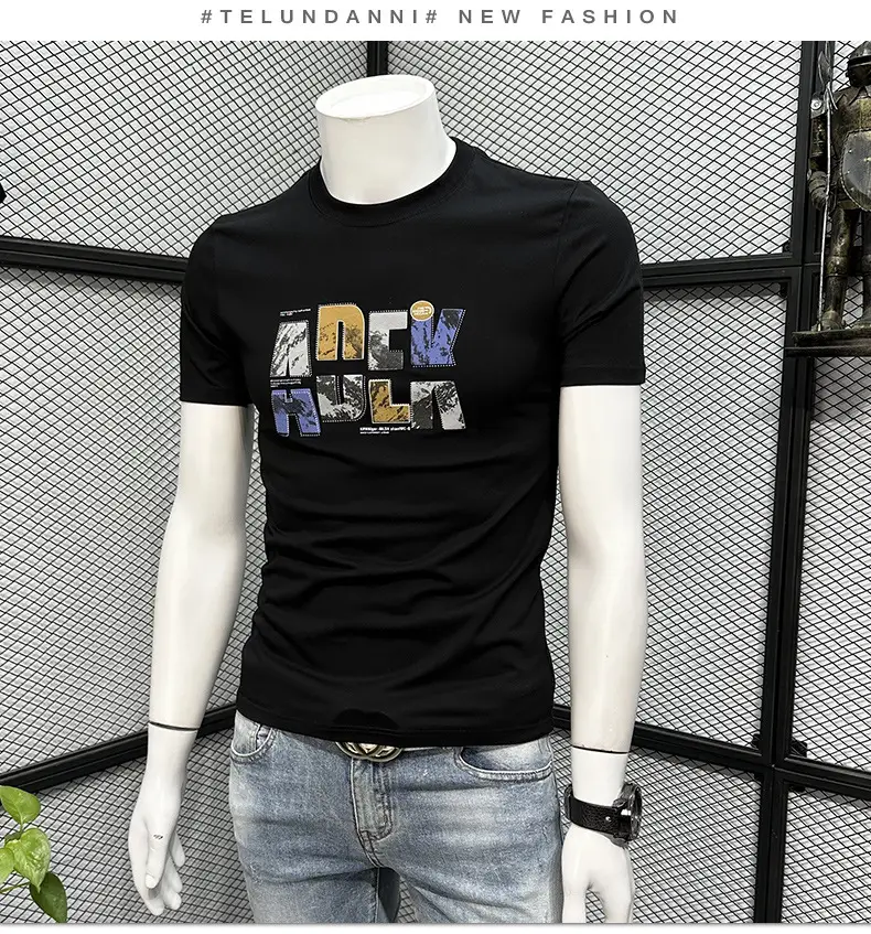 Printed Men's Black Short Sleeve T-Shirt Summer 2024 — feature 8