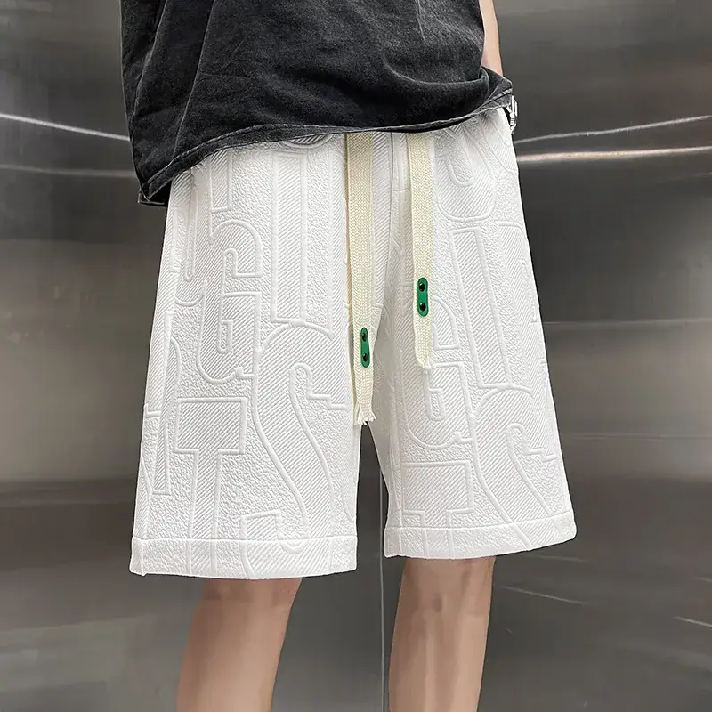 Men White Three-Dimensional Letter Shorts Large - Image 5