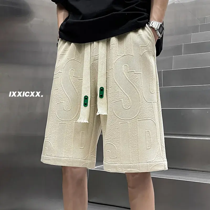 Men White Three-Dimensional Letter Shorts Large - Image 7