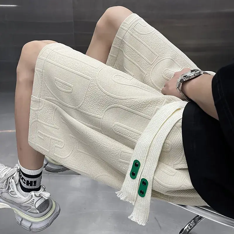 Men White Three-Dimensional Letter Shorts Large - Image 3