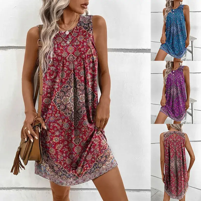 Women's 2025 Printed Sleeveless Ethnic Dress - Image 4