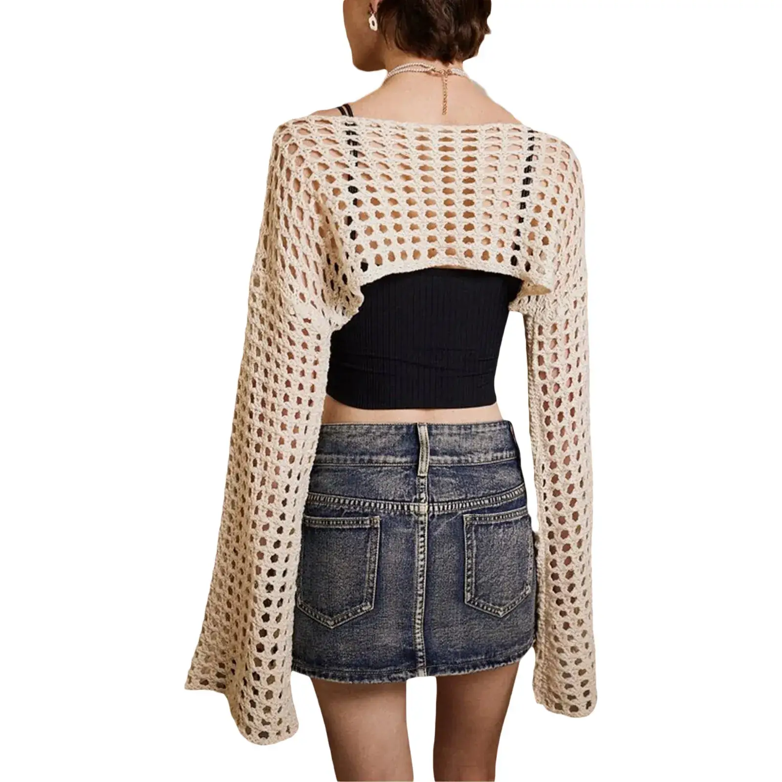 Green Hollow Crewneck Sunscreen Blouse for Women — feature 13