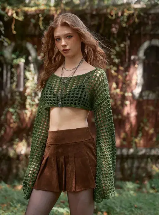 Green Hollow Crewneck Sunscreen Blouse for Women — feature 4