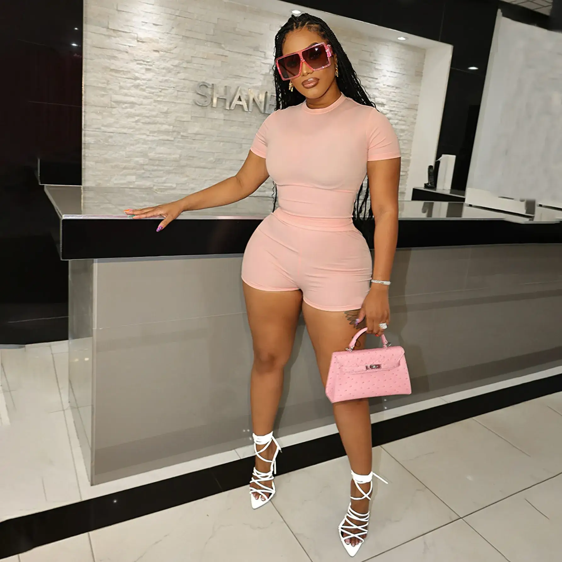 Light Blue Two-Piece Shorts Set for Women — feature 10
