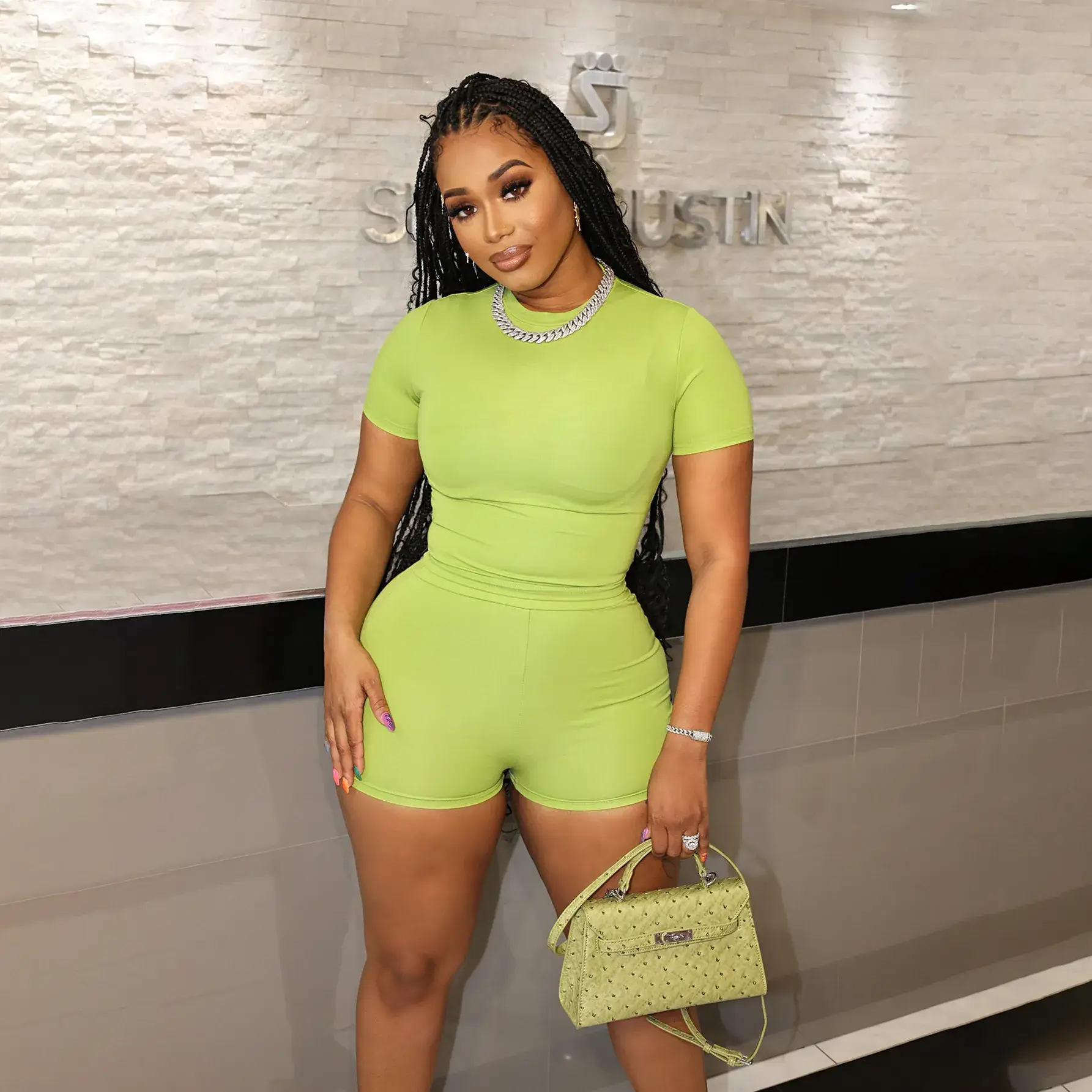 Light Blue Two-Piece Shorts Set for Women — feature 17