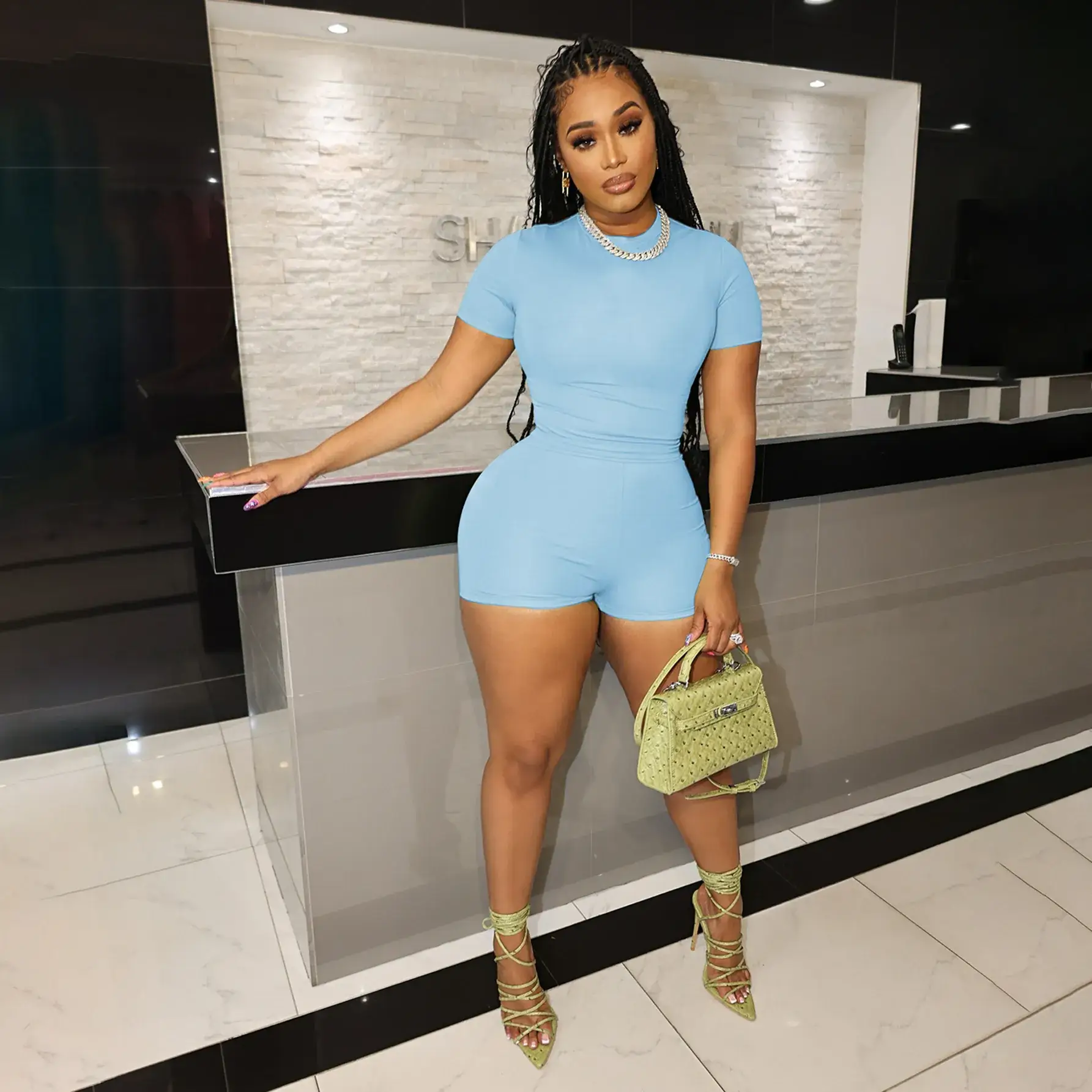 Light Blue Two-Piece Shorts Set for Women — feature 20