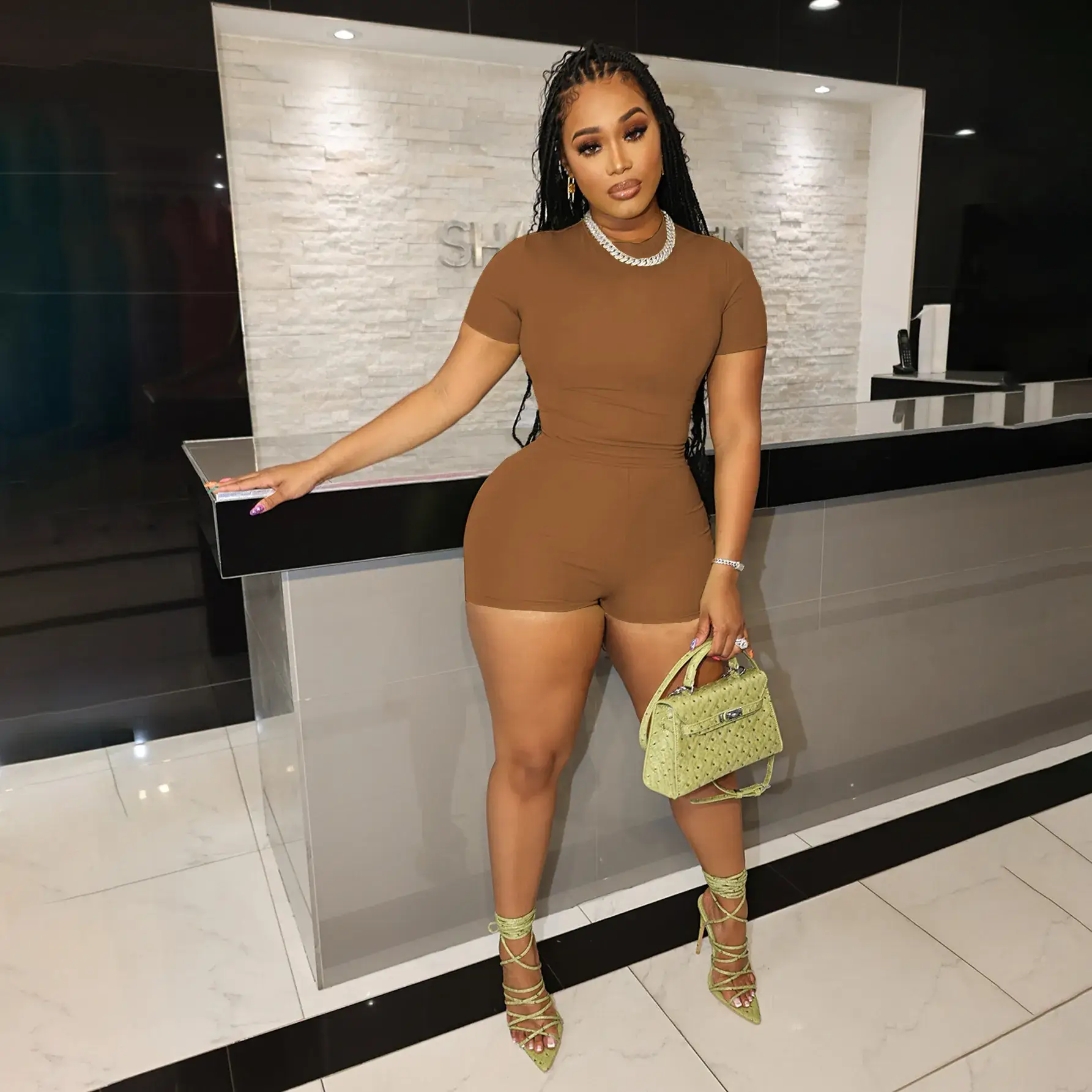 Light Blue Two-Piece Shorts Set for Women — feature 24