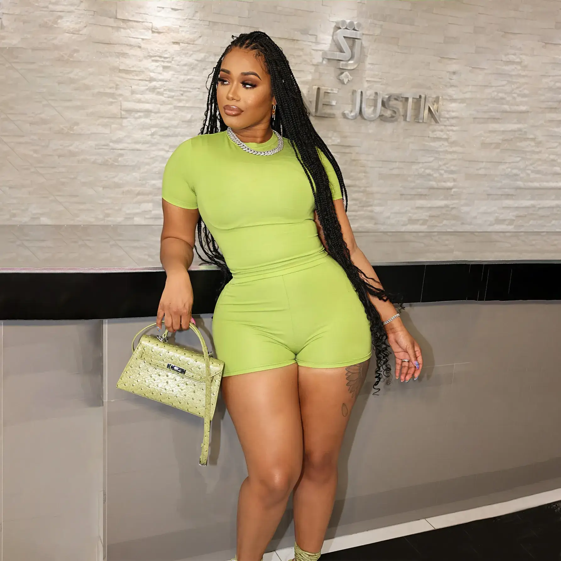 Light Blue Two-Piece Shorts Set for Women — feature 26