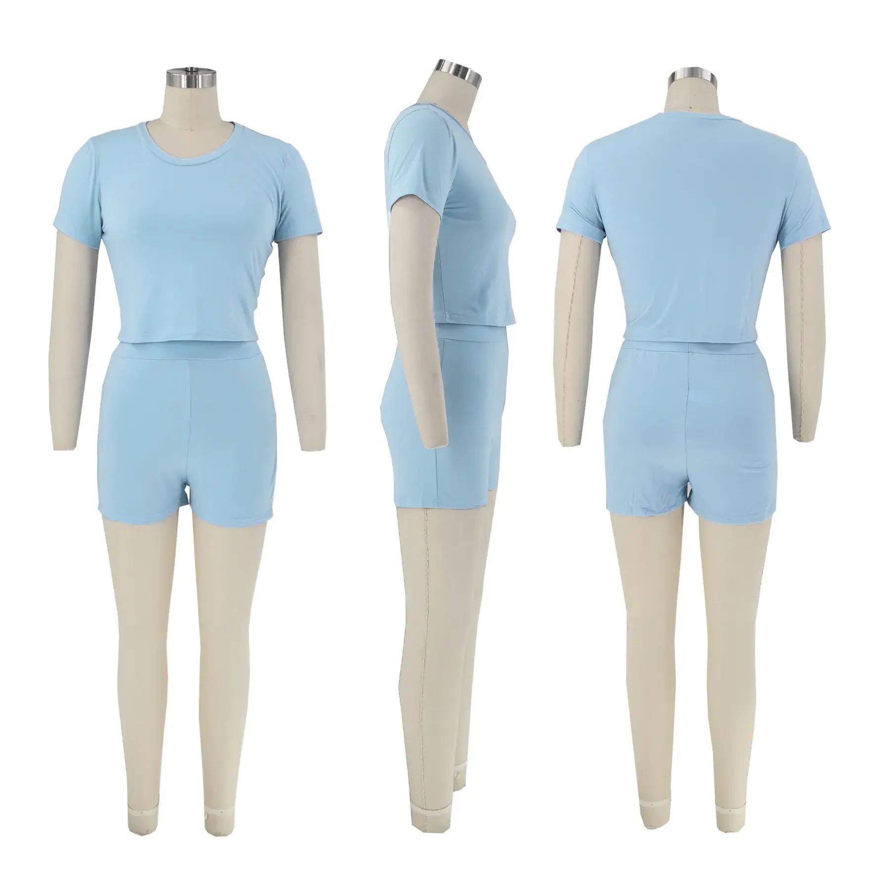 Light Blue Two-Piece Shorts Set for Women — feature 30