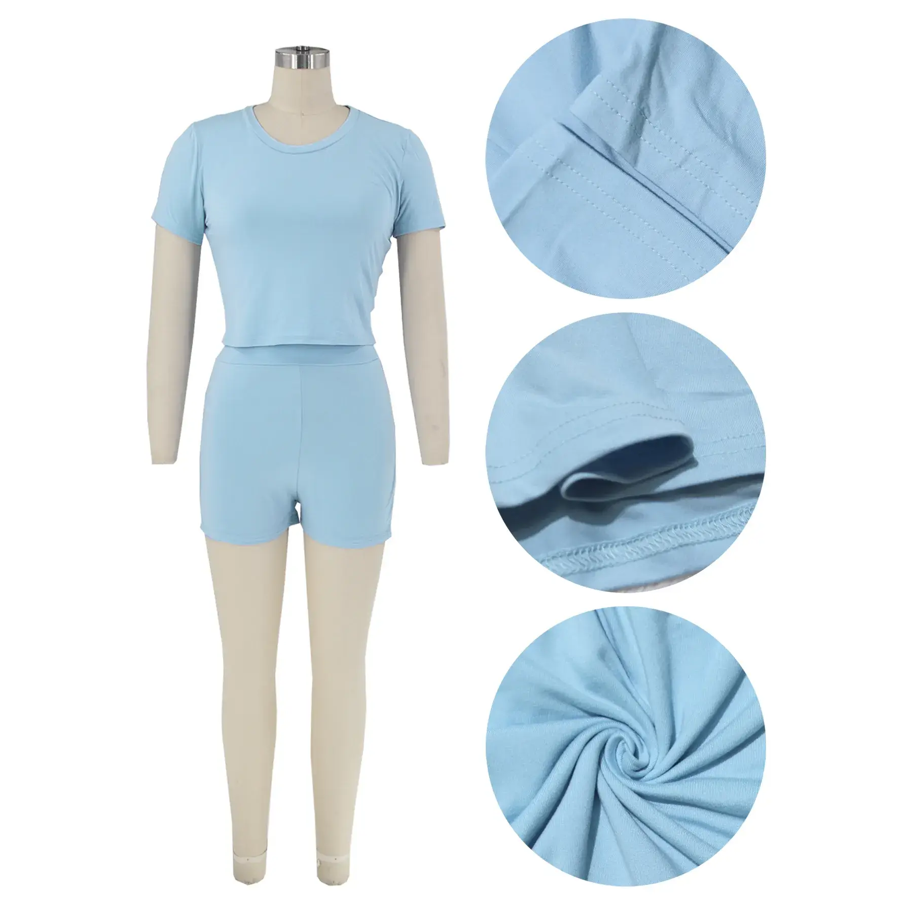 Light Blue Two-Piece Shorts Set for Women — feature 6