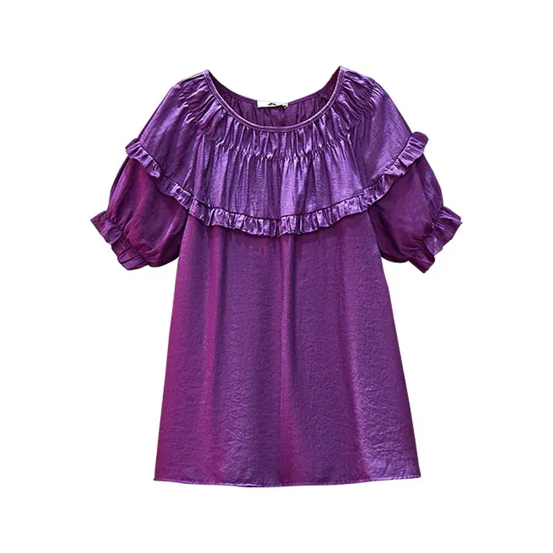 Women's Purple Loose Lotus Leaf T-Shirt Large 2023 Summer - Image 11