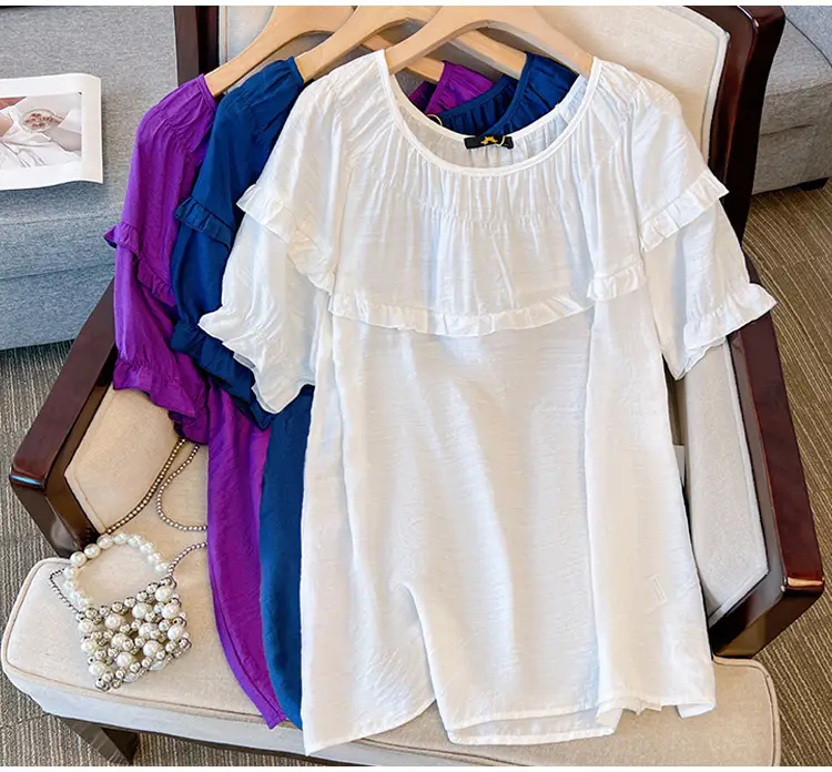 Women's Purple Loose Lotus Leaf T-Shirt Large 2023 Summer — feature 11