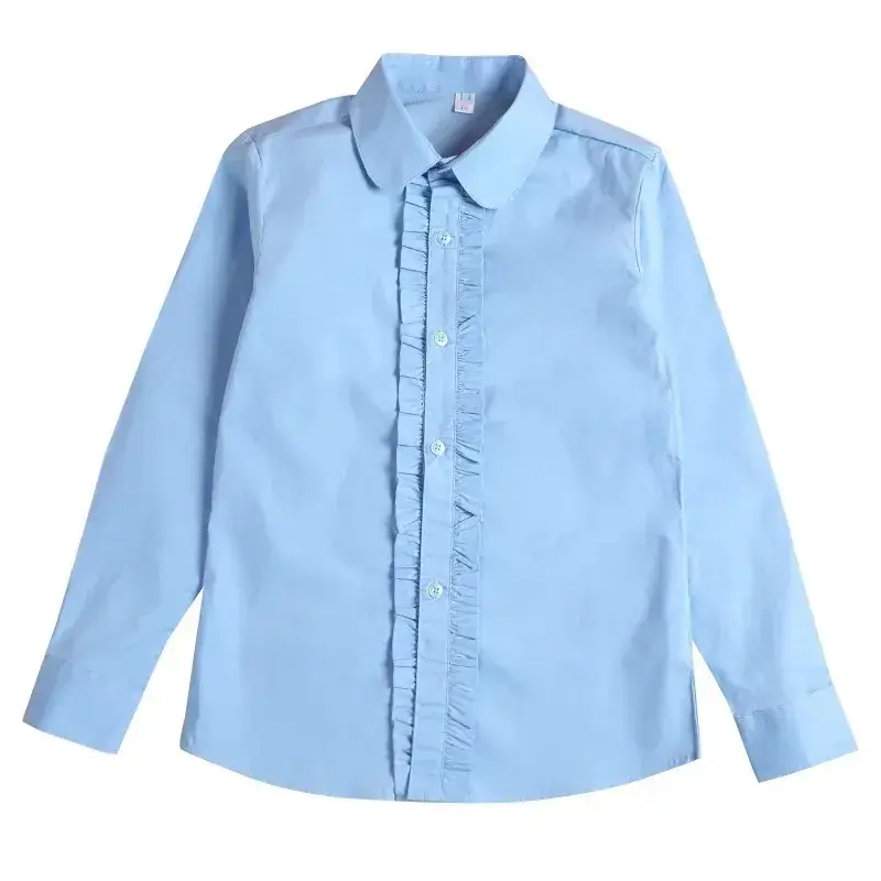 Girls Plus Size Cotton Shirt Long Sleeve White - Image 2