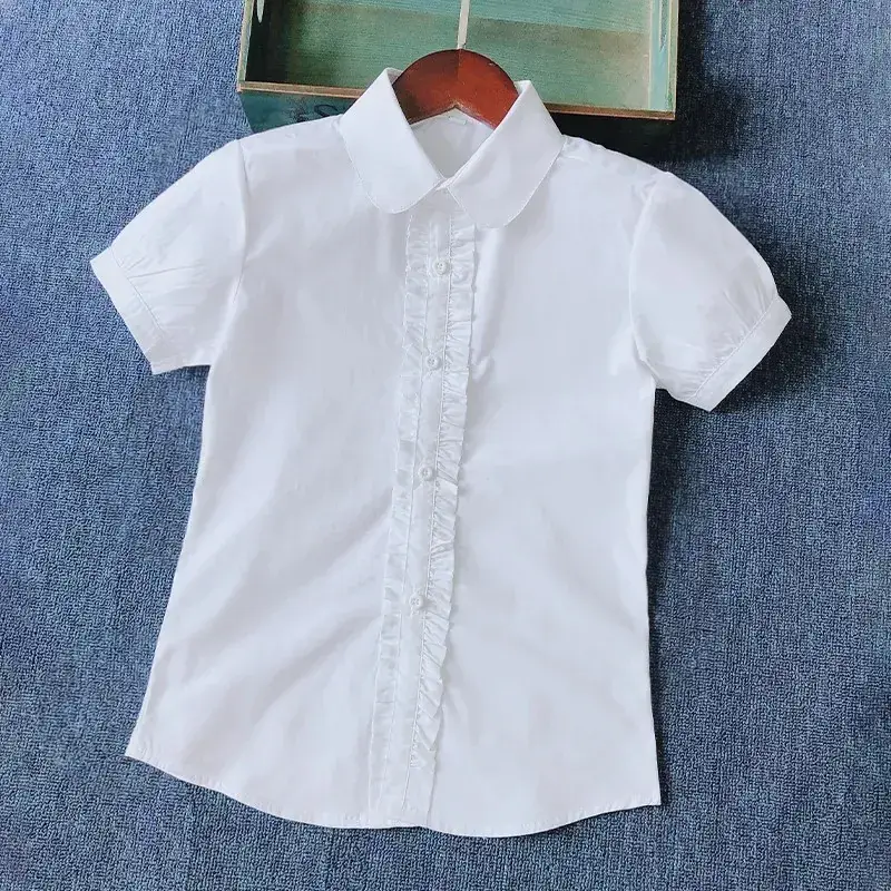 Girls Plus Size Cotton Shirt Long Sleeve White - Image 3