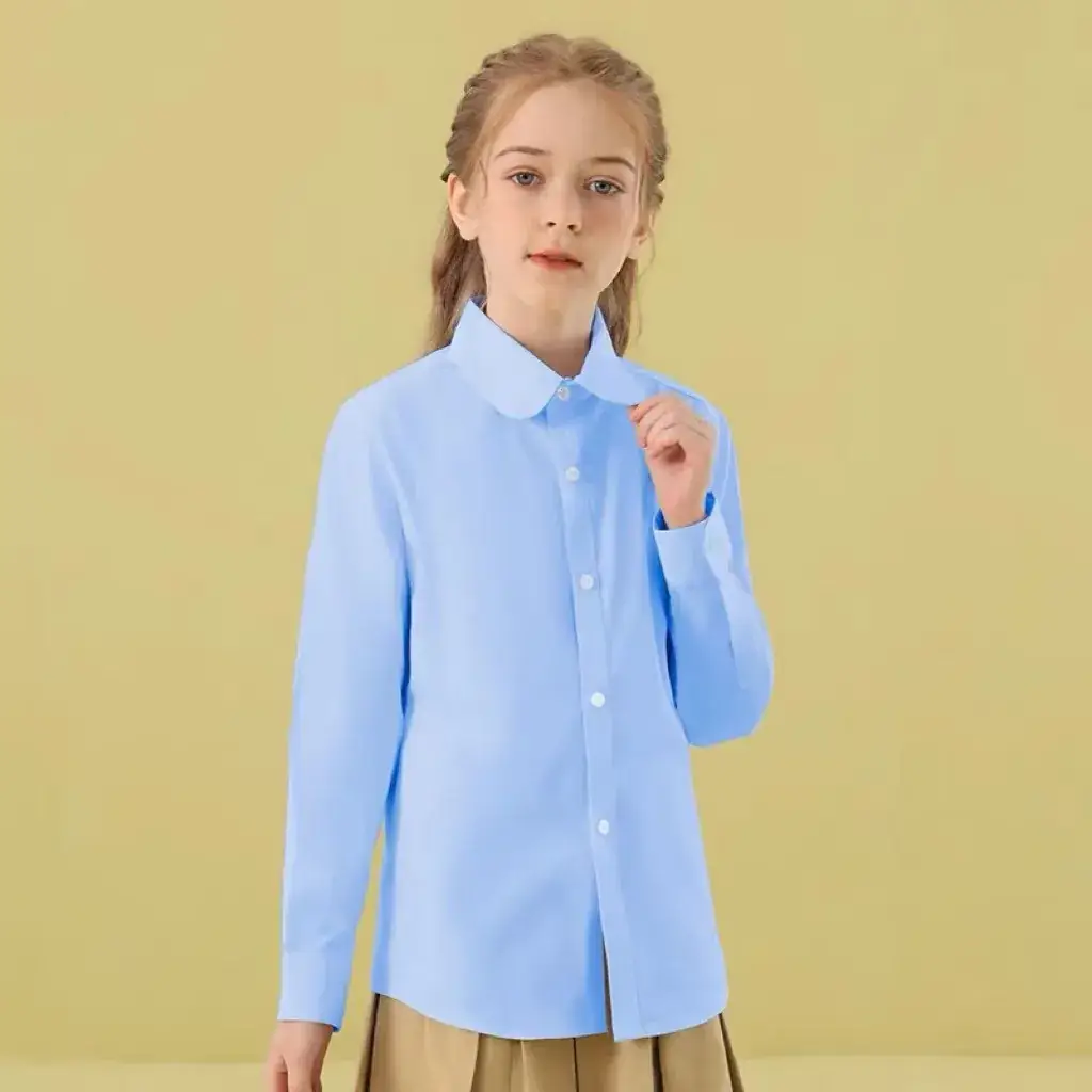 Girls Plus Size Cotton Shirt Long Sleeve White - Image 6