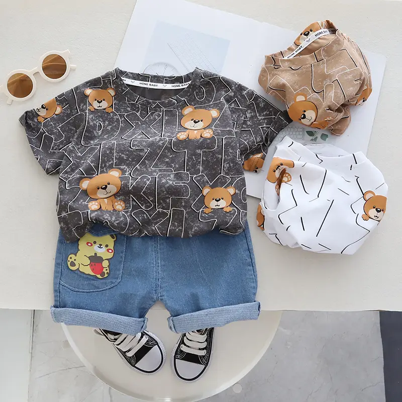 Children Cotton Bear Print Short Sleeve Suit Summer Boys — feature 1