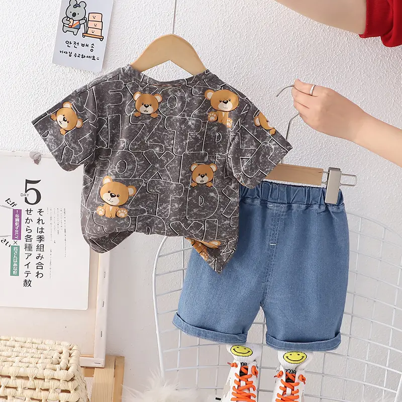 Children Cotton Bear Print Short Sleeve Suit Summer Boys — feature 10