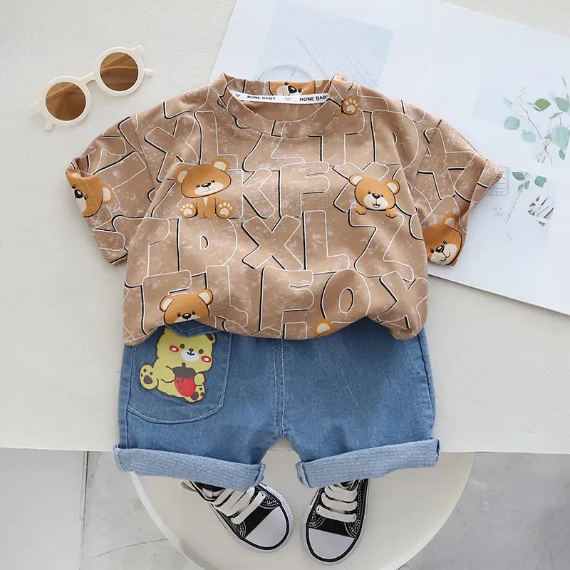 Children Cotton Bear Print Short Sleeve Suit Summer Boys — feature 3