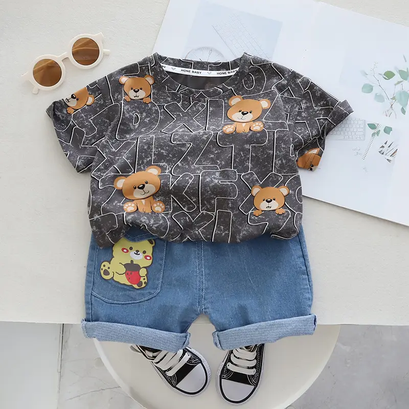 Children Cotton Bear Print Short Sleeve Suit Summer Boys — feature 4