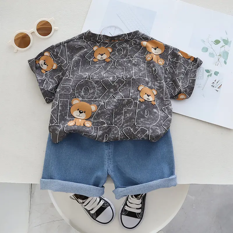 Children Cotton Bear Print Short Sleeve Suit Summer Boys — feature 5
