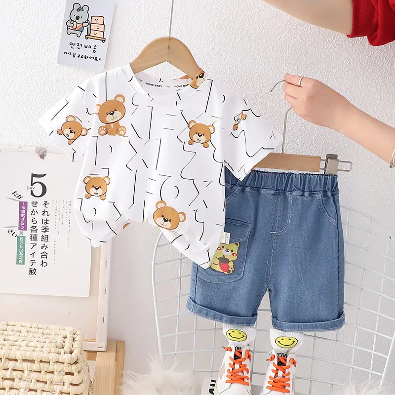 Children Cotton Bear Print Short Sleeve Suit Summer Boys — feature 7