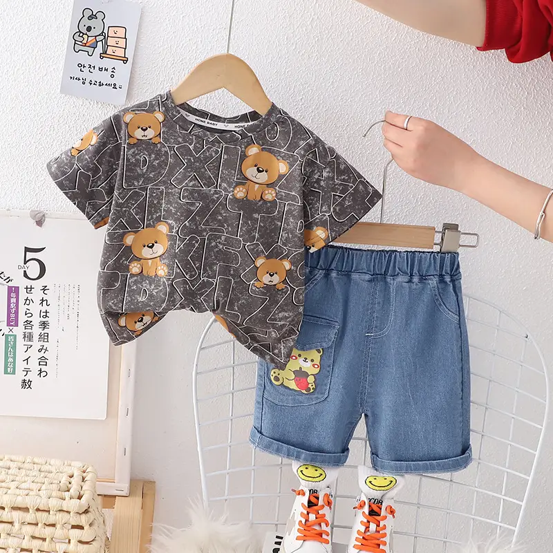 Children Cotton Bear Print Short Sleeve Suit Summer Boys — feature 8