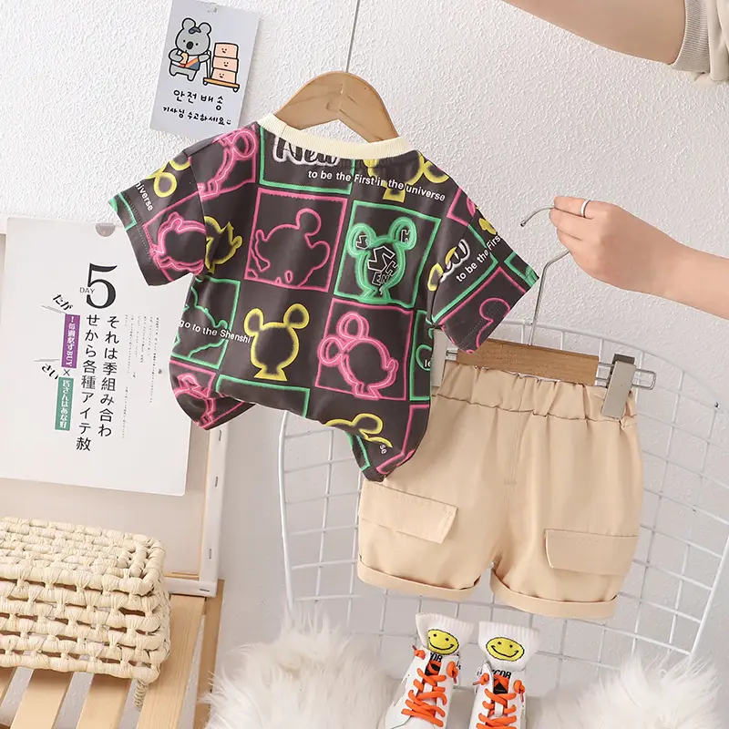 Children Cotton T-Shirt Shorts Set Summer Boys Girls