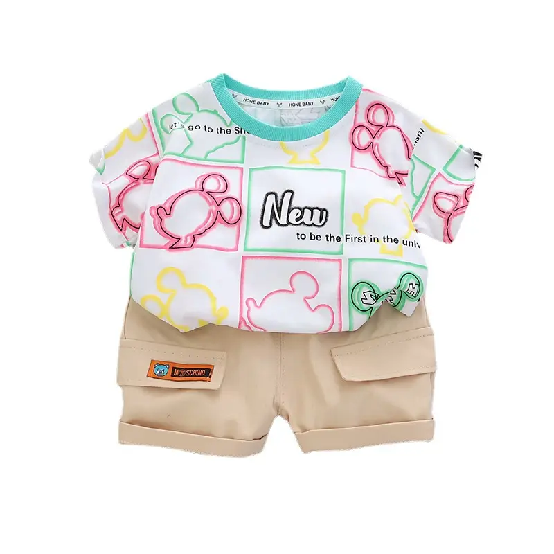 Children Cotton T-Shirt Shorts Set Summer Boys Girls