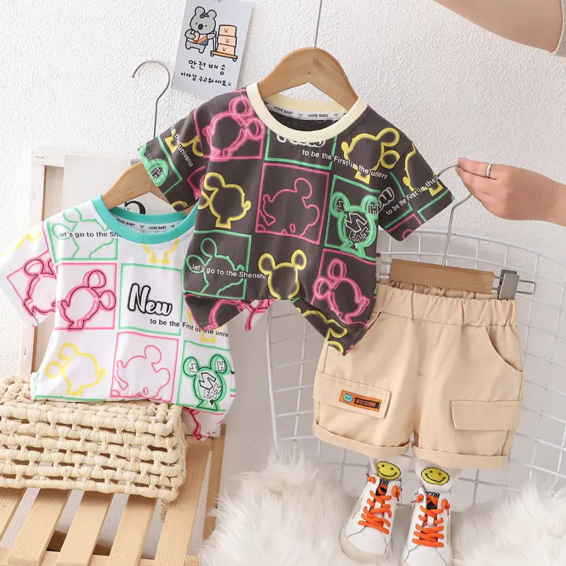Children Cotton T-Shirt Shorts Set Summer Boys Girls — feature 1
